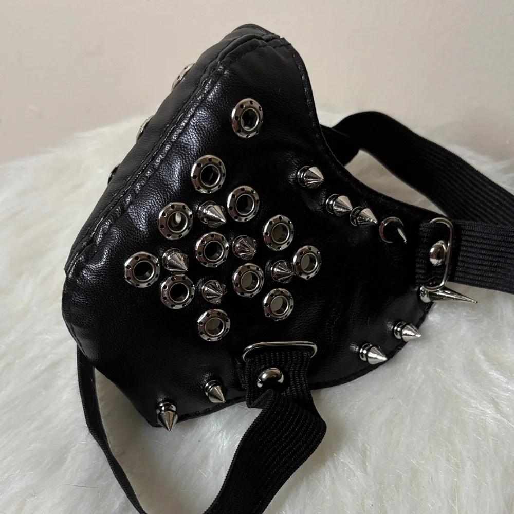 {NEW} Men's Rivet Punk Black Studded Face Mask One Size